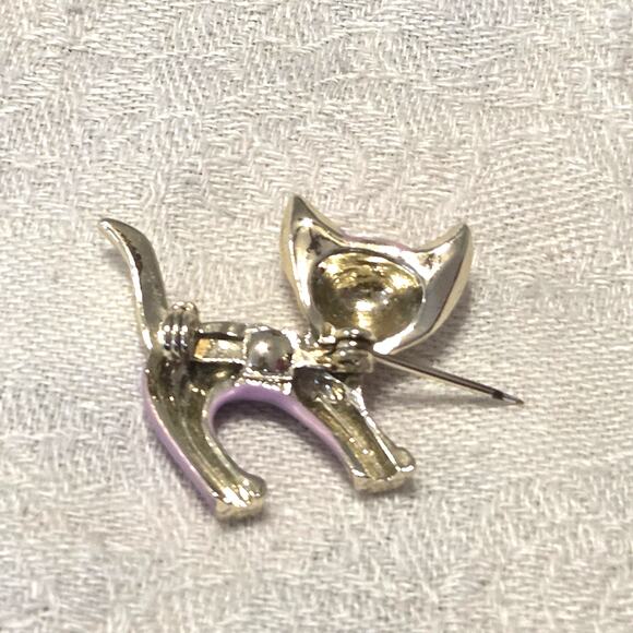 Lavender Silvertone Arched Kitty Cat Pin Brooch MCM Style Retro Whimsy Fairycore - Picture 6 of 7